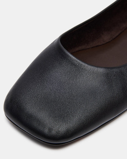 NURTURE Black Leather Square-Toe Ballet Women's Flat | Steve Madden Popular