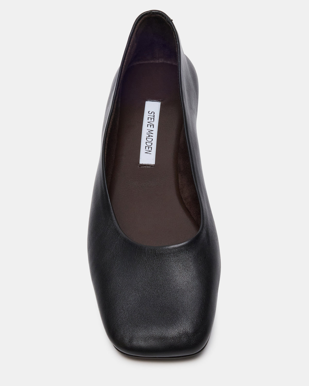 NURTURE Black Leather Square-Toe Ballet Women's Flat | Steve Madden Popular