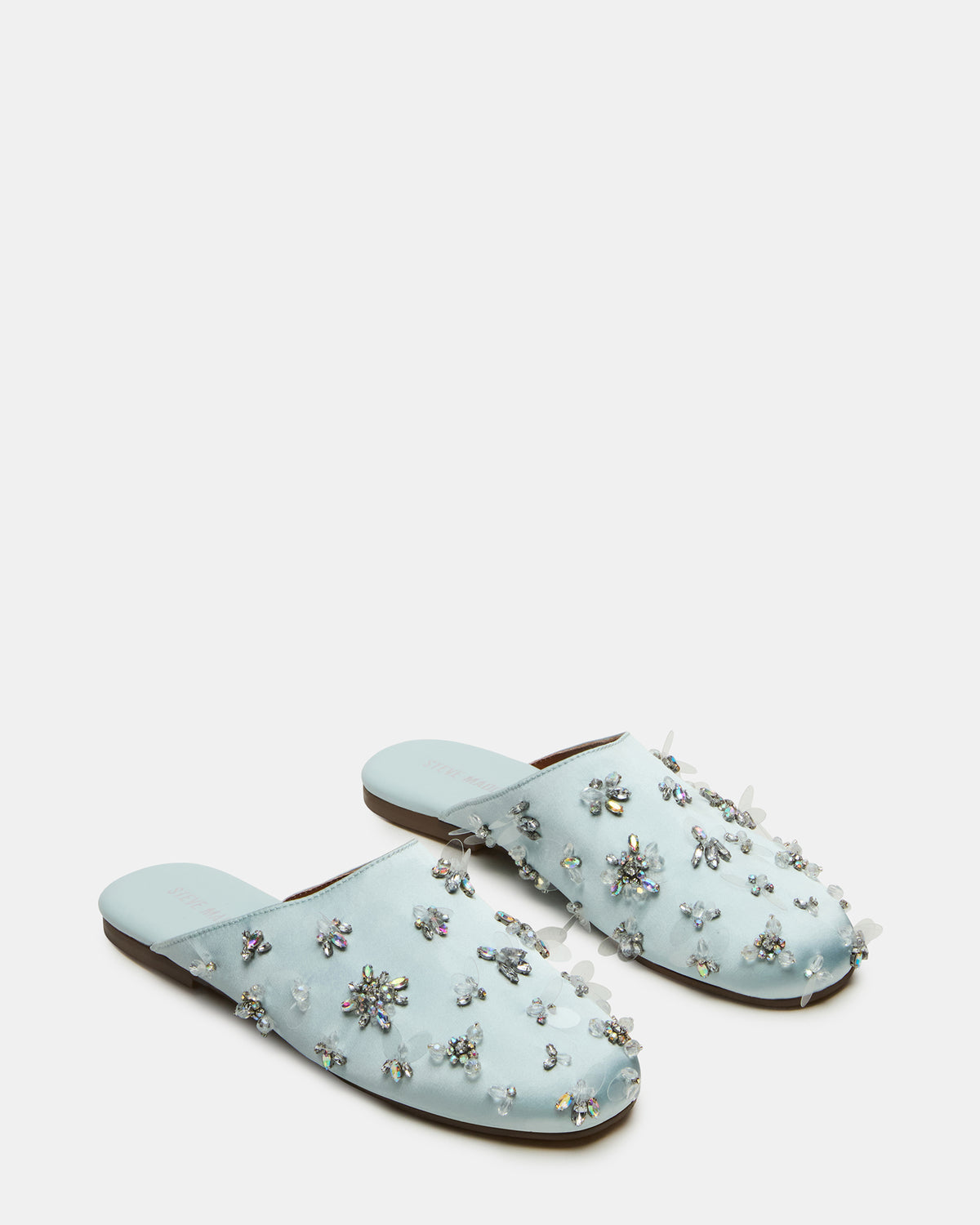 PEARSON Blue Satin Rhinstones Rounded-Toe Slip-On Women's Flat | Steve Madden Special Offer