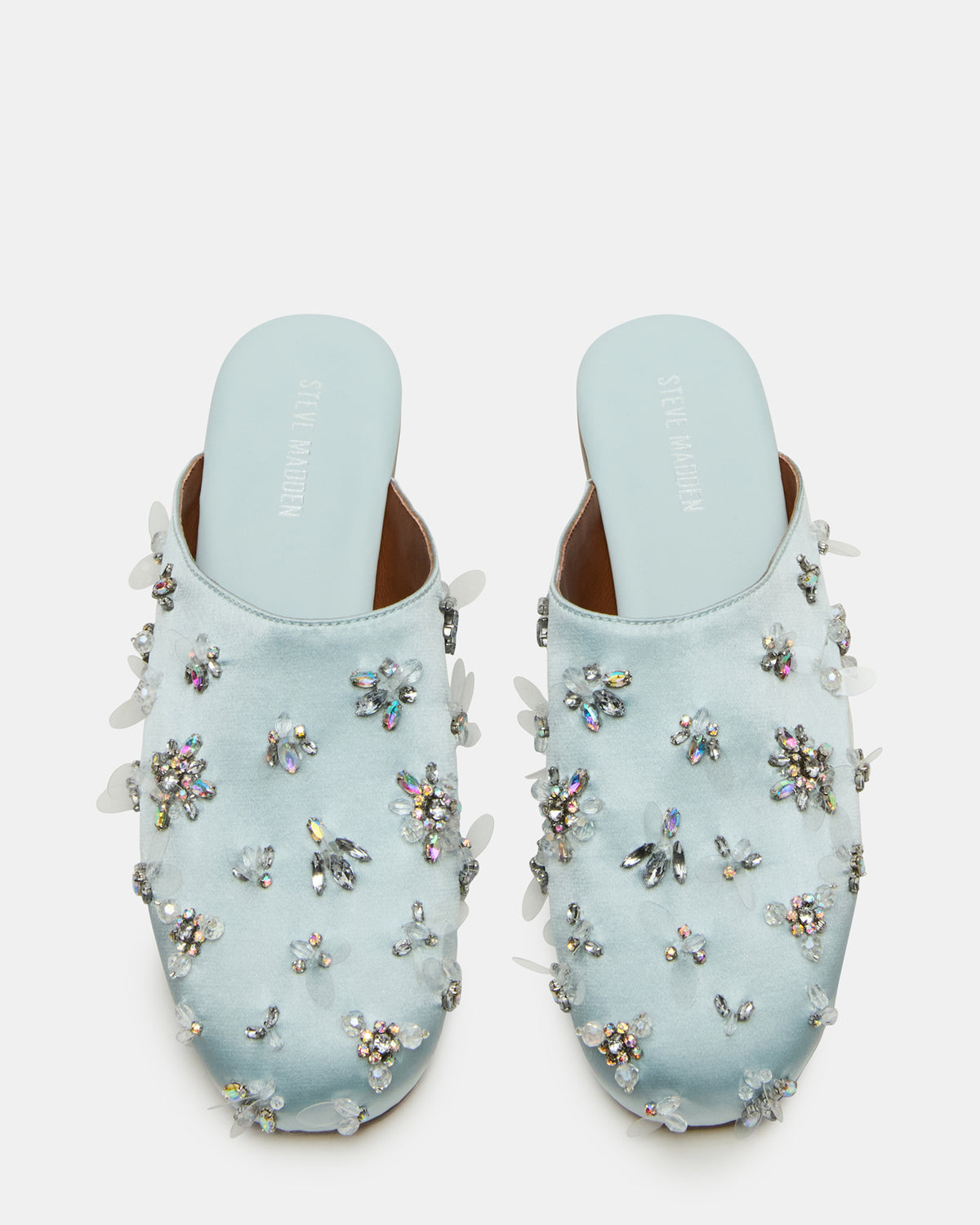PEARSON Blue Satin Rhinstones Rounded-Toe Slip-On Women's Flat | Steve Madden Special Offer