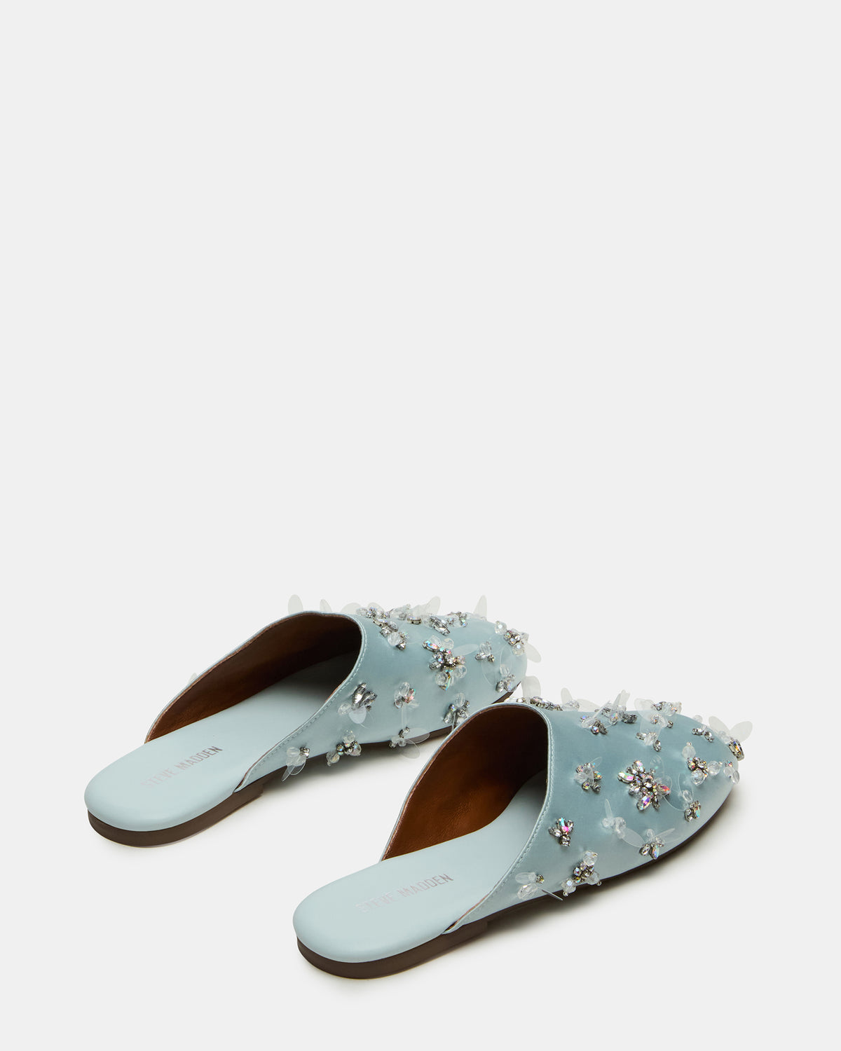 PEARSON Blue Satin Rhinstones Rounded-Toe Slip-On Women's Flat | Steve Madden Special Offer