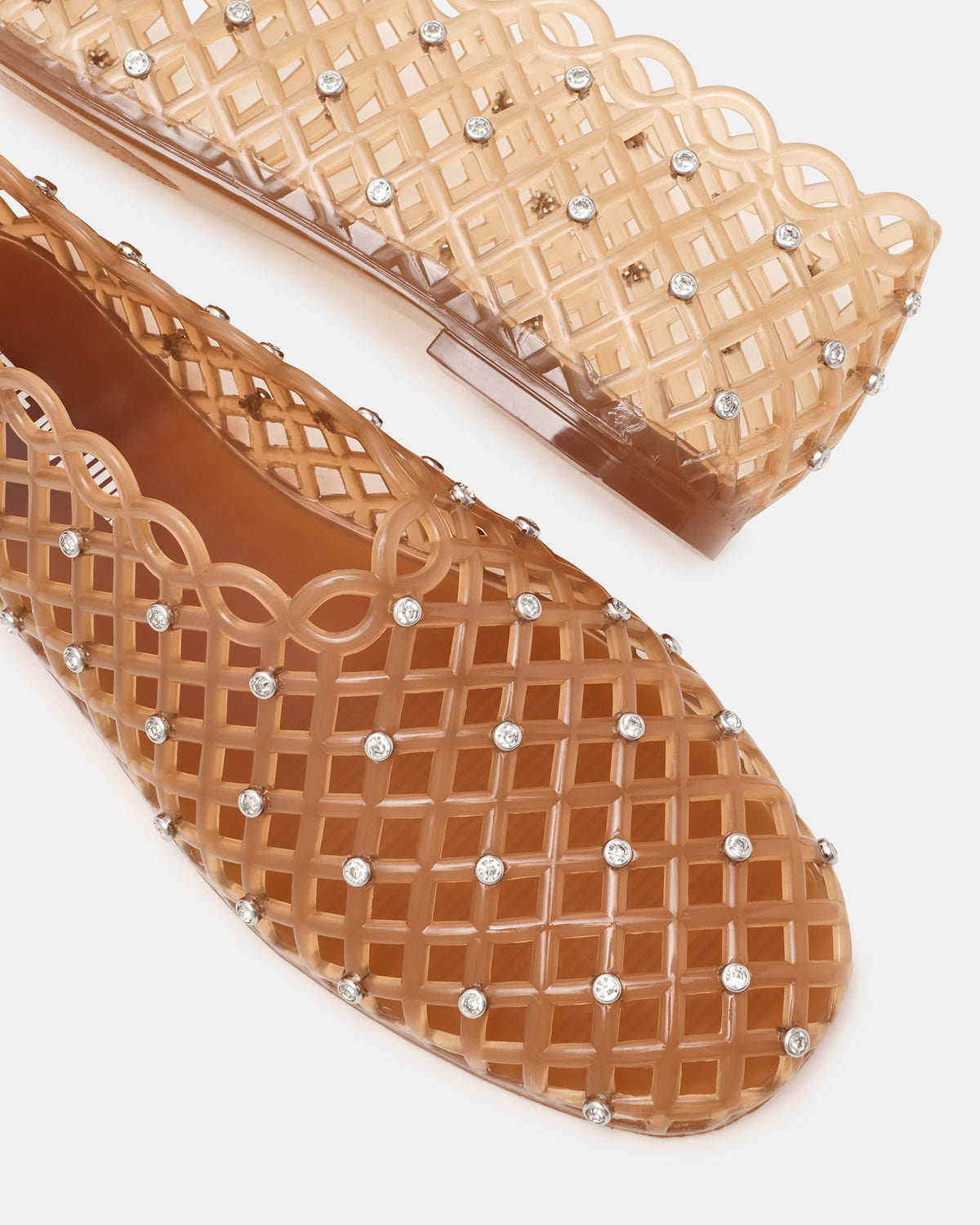 GROVE Tan Rhinestones Square-Toe Jelly Women's Flat | Steve Madden Premium