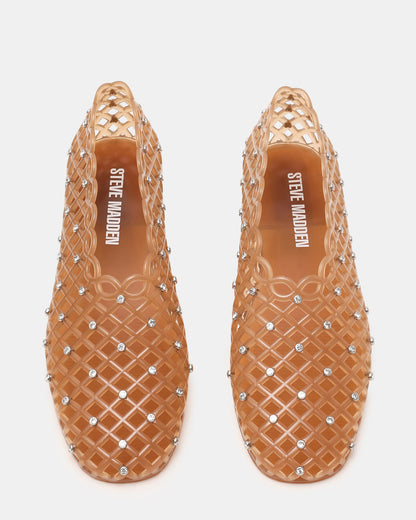 GROVE Tan Rhinestones Square-Toe Jelly Women's Flat | Steve Madden Premium