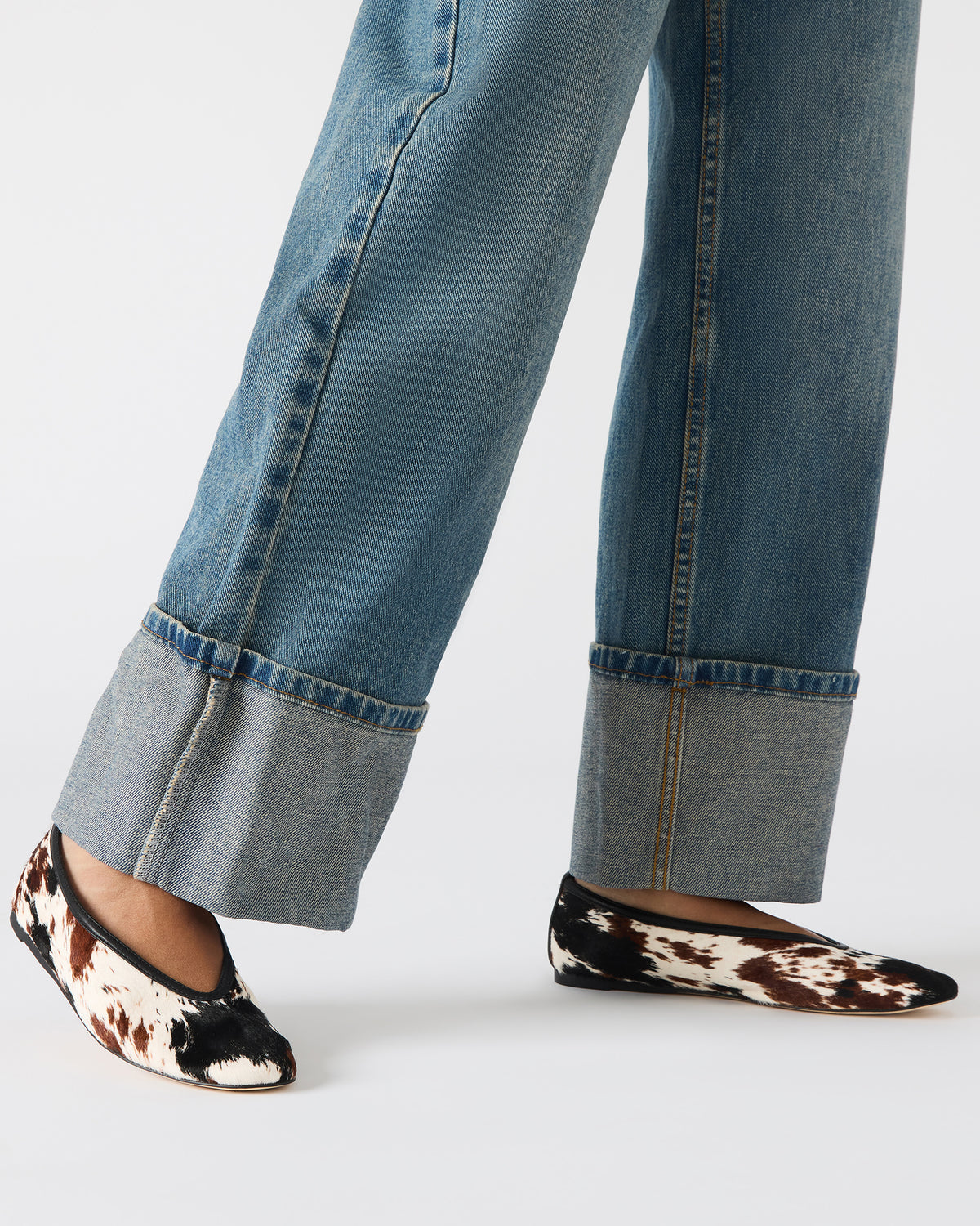 LENI Brown Cow Print Square-Toe Ballet Women's Flat | Steve Madden Essential