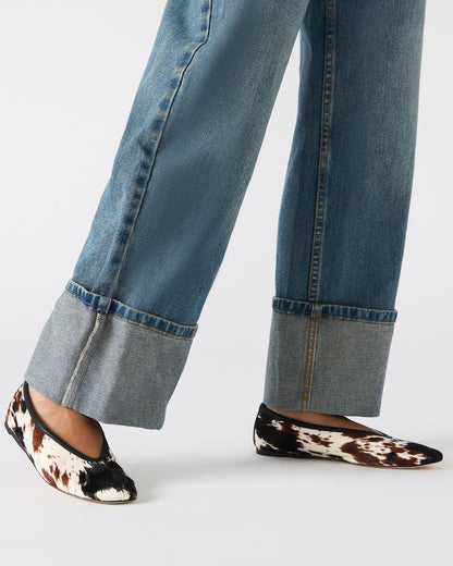 LENI Brown Cow Print Square-Toe Ballet Women's Flat | Steve Madden Essential