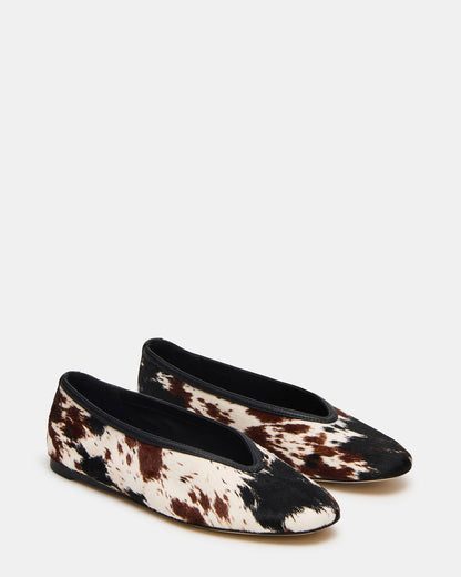 LENI Brown Cow Print Square-Toe Ballet Women's Flat | Steve Madden Essential