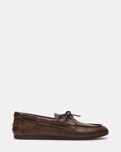 SAG Brown Leather Women's Boat Shoe | Steve Madden Value