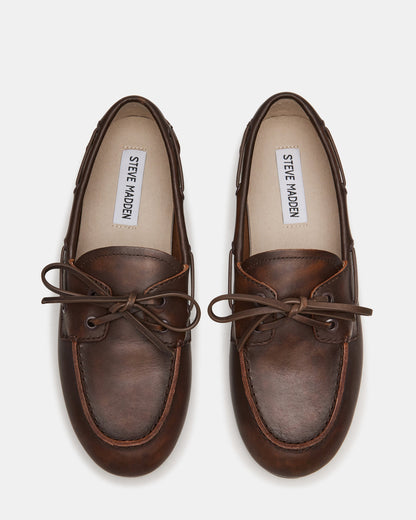 SAG Brown Leather Women's Boat Shoe | Steve Madden Value