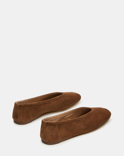 LENI Chestnut Suede Square-Toe Ballet Women's Flat | Steve Madden Latest