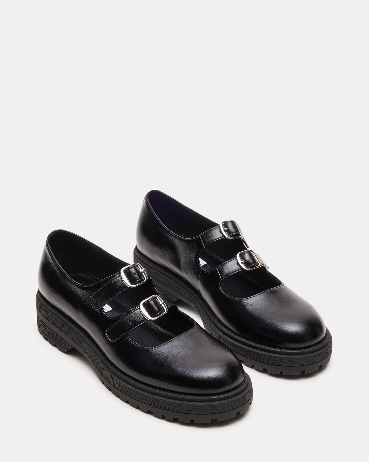 ALBA Black Leather Platform Lug Mary Jane Women's Loafer | Steve Madden Recommended