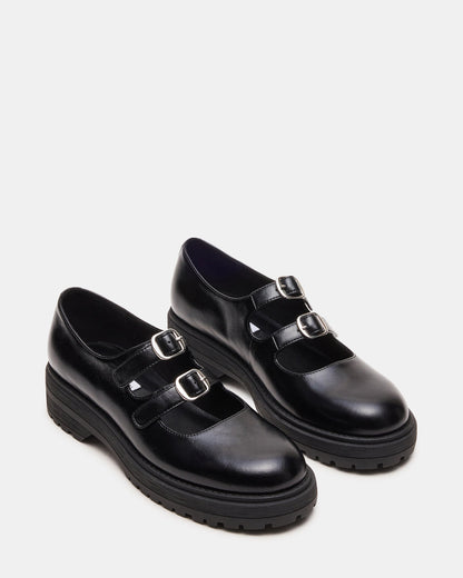 ALBA Black Leather Platform Lug Mary Jane Women's Loafer | Steve Madden Recommended