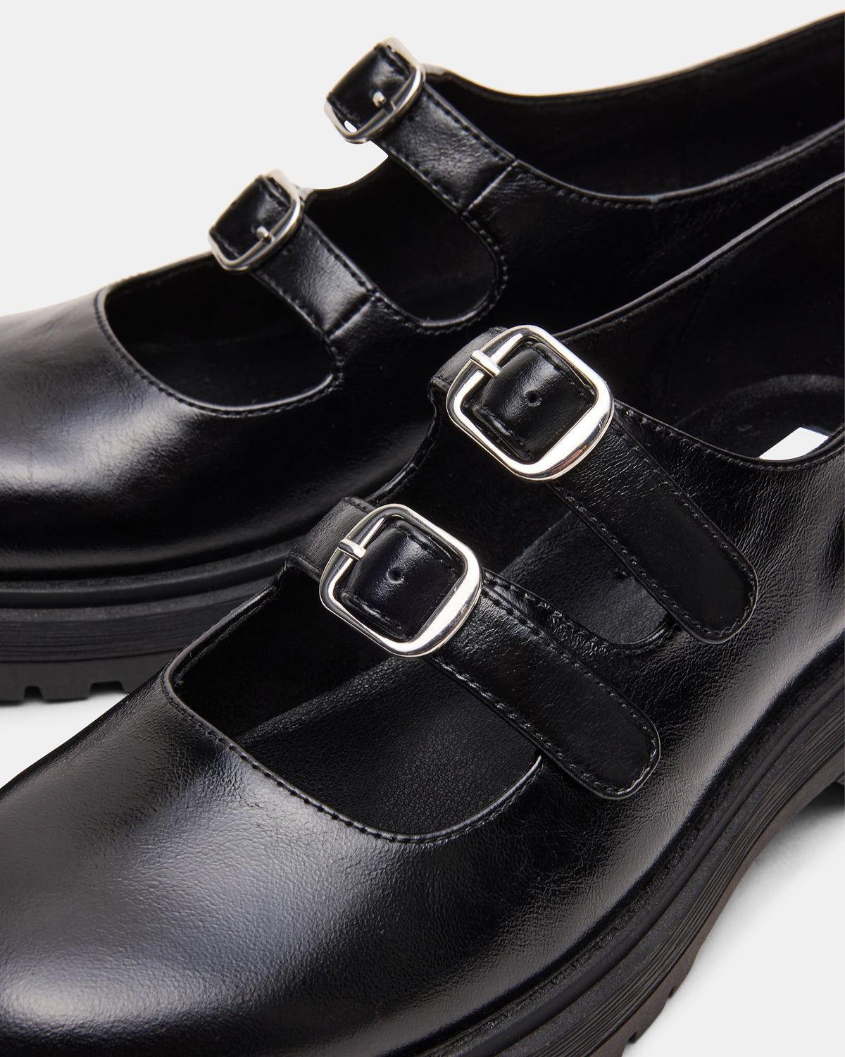 ALBA Black Leather Platform Lug Mary Jane Women's Loafer | Steve Madden Recommended