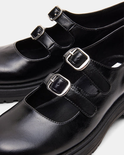 ALBA Black Leather Platform Lug Mary Jane Women's Loafer | Steve Madden Recommended