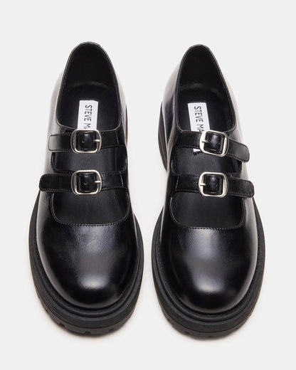 ALBA Black Leather Platform Lug Mary Jane Women's Loafer | Steve Madden Recommended