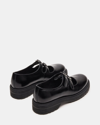 ALBA Black Leather Platform Lug Mary Jane Women's Loafer | Steve Madden Recommended