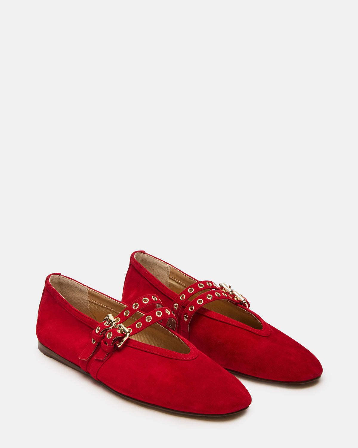 LYDIA Red Suede Square-Toe Mary Jane Ballet Women's Flat | Steve Madden Essential