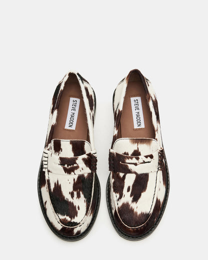 MADISON Brown Cow Print Women's Penny Loafer | Steve Madden Latest