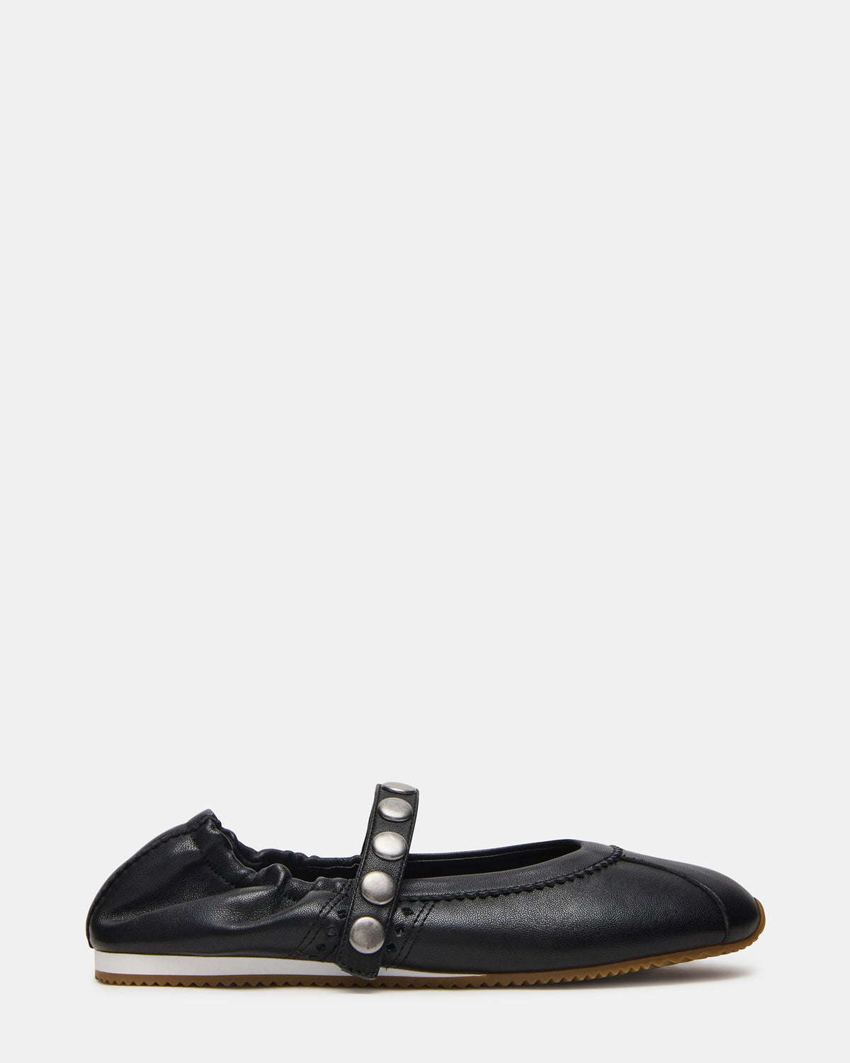 ANAYA Black Leather Studs Mary Jane Ballet Women's Flat | Steve Madden Trusted