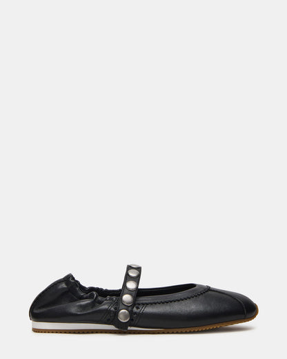 ANAYA Black Leather Studs Mary Jane Ballet Women's Flat | Steve Madden Trusted