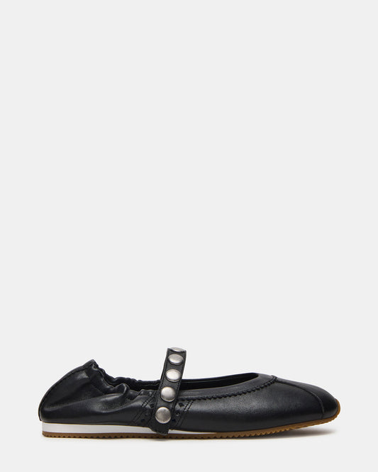 ANAYA Black Leather Studs Mary Jane Ballet Women's Flat | Steve Madden Trusted