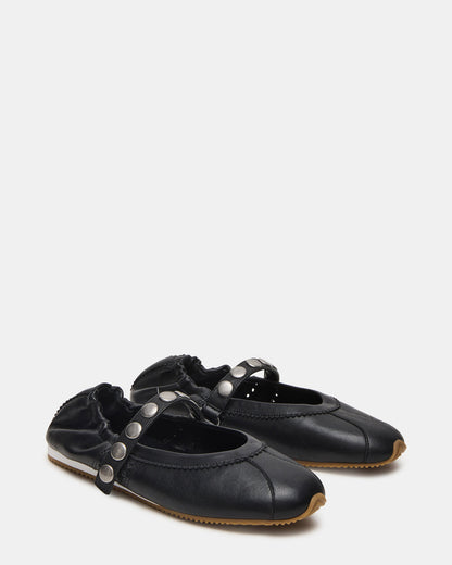 ANAYA Black Leather Studs Mary Jane Ballet Women's Flat | Steve Madden Trusted
