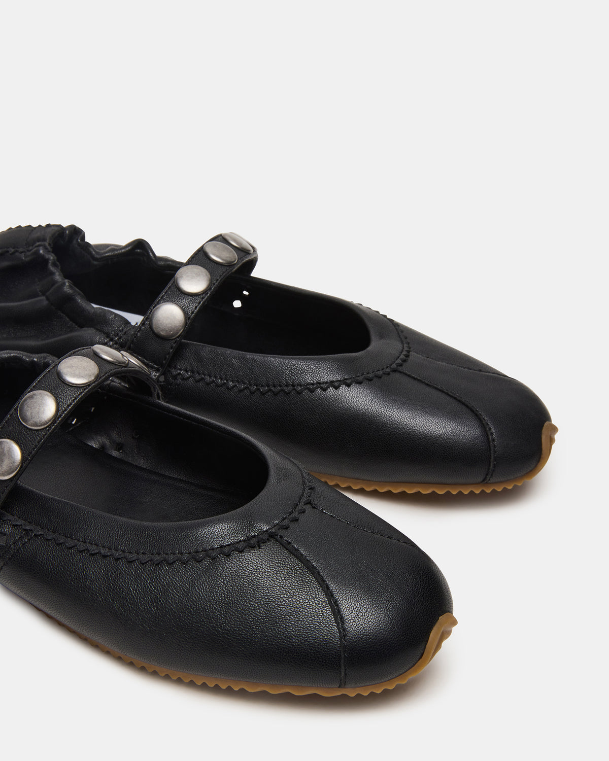 ANAYA Black Leather Studs Mary Jane Ballet Women's Flat | Steve Madden Trusted