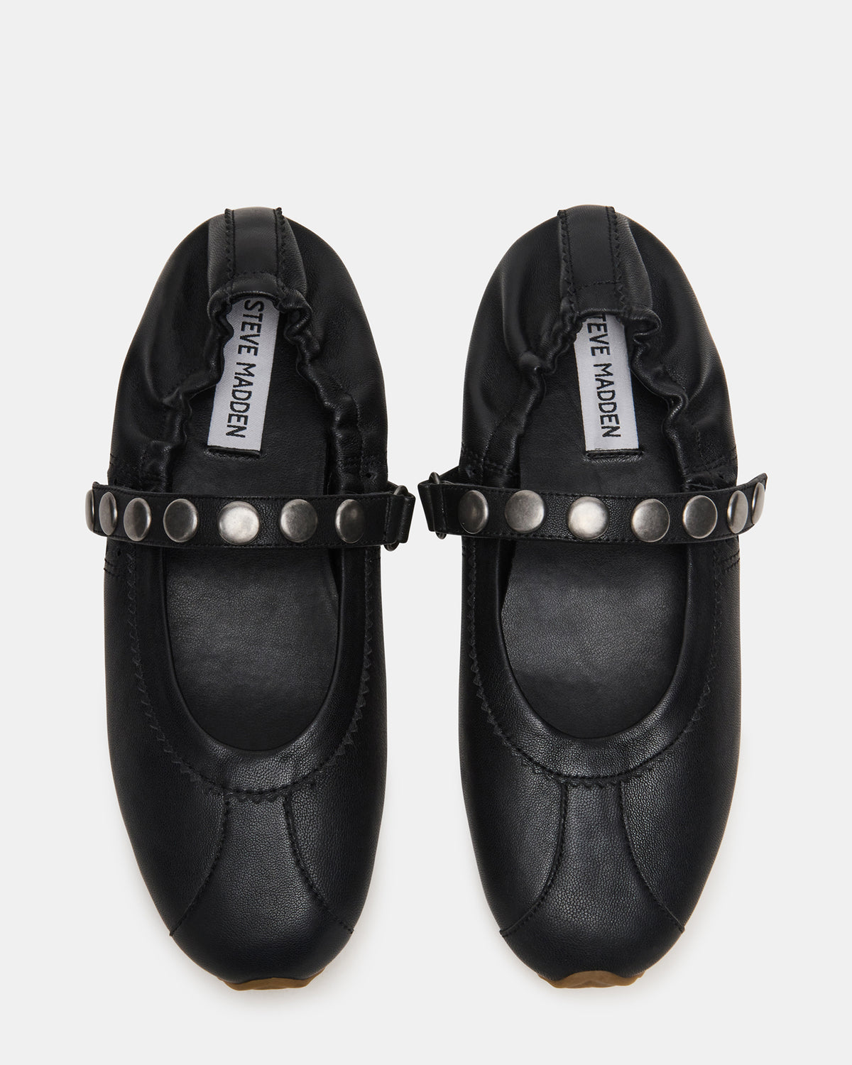 ANAYA Black Leather Studs Mary Jane Ballet Women's Flat | Steve Madden Trusted