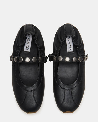 ANAYA Black Leather Studs Mary Jane Ballet Women's Flat | Steve Madden Trusted