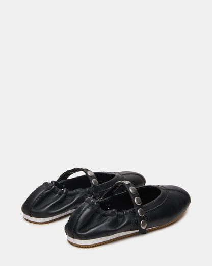 ANAYA Black Leather Studs Mary Jane Ballet Women's Flat | Steve Madden Trusted