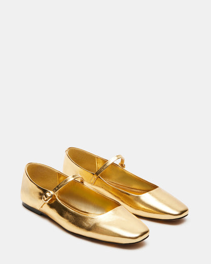MAPLE Gold Leather Women's Mary Jane Ballet Flat | Steve Madden Exclusive