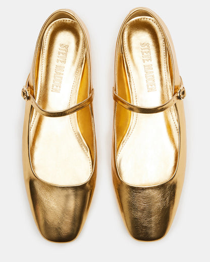 MAPLE Gold Leather Women's Mary Jane Ballet Flat | Steve Madden Exclusive