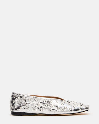 LENI Silver Rhinestones Square-Toe Ballet Women's Flat | Steve Madden Latest