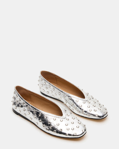 LENI Silver Rhinestones Square-Toe Ballet Women's Flat | Steve Madden Latest