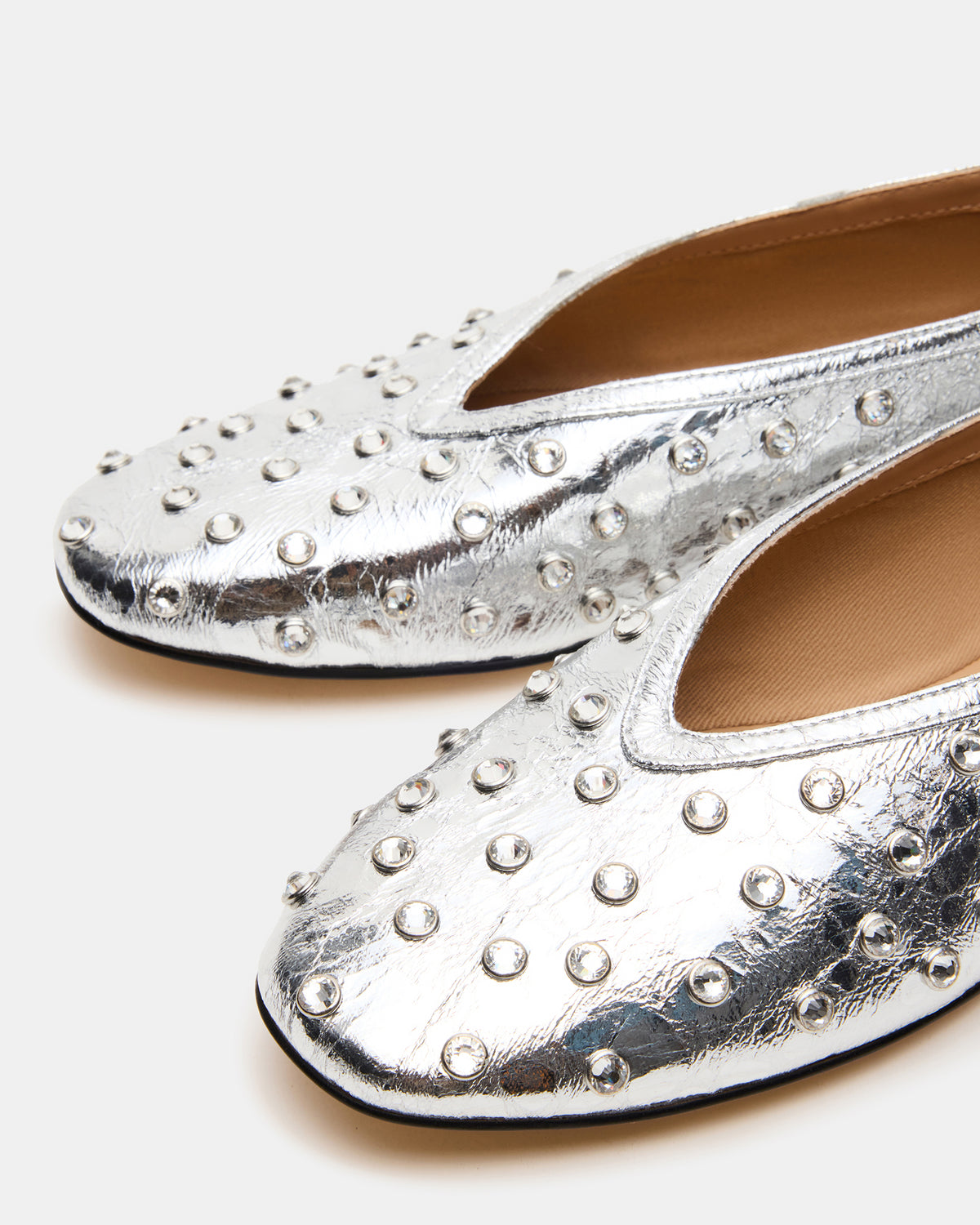 LENI Silver Rhinestones Square-Toe Ballet Women's Flat | Steve Madden Latest