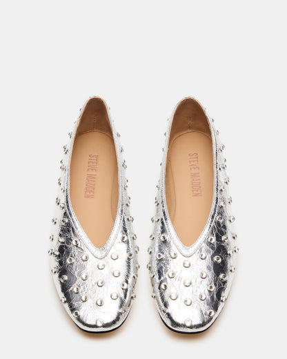 LENI Silver Rhinestones Square-Toe Ballet Women's Flat | Steve Madden Latest
