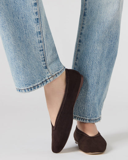 LENI Brown Suede Square-Toe Ballet Women's Flat | Steve Madden Featured