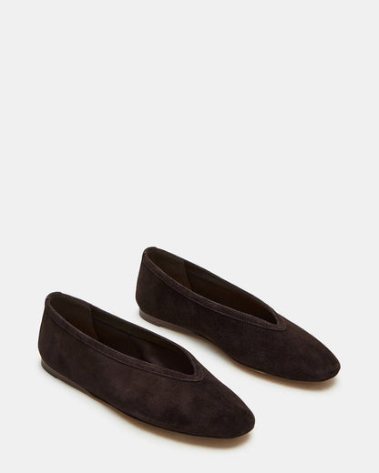 LENI Brown Suede Square-Toe Ballet Women's Flat | Steve Madden Featured