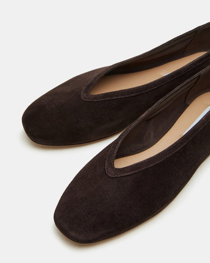 LENI Brown Suede Square-Toe Ballet Women's Flat | Steve Madden Featured