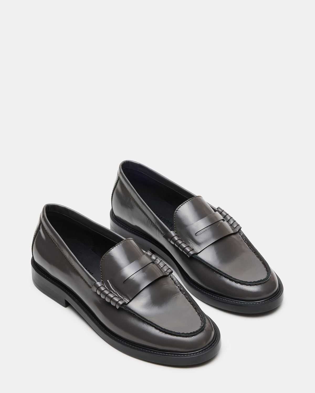MADISON Grey Leather Women's Penny Loafer | Steve Madden Great Value
