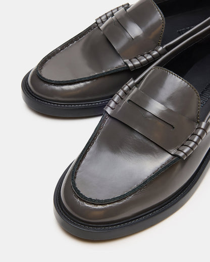 MADISON Grey Leather Women's Penny Loafer | Steve Madden Great Value