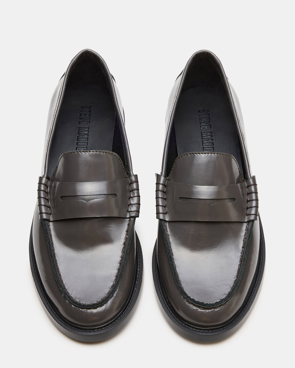 MADISON Grey Leather Women's Penny Loafer | Steve Madden Great Value