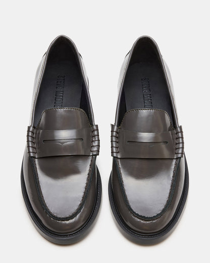 MADISON Grey Leather Women's Penny Loafer | Steve Madden Great Value