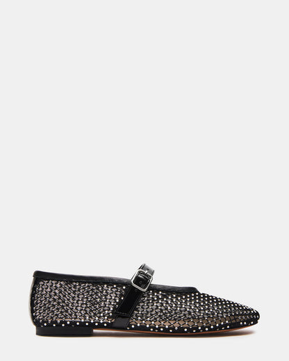 DREAMING Black Mesh Rhinestone Mary Jane | Women's Flats | Steve Madden Everyday