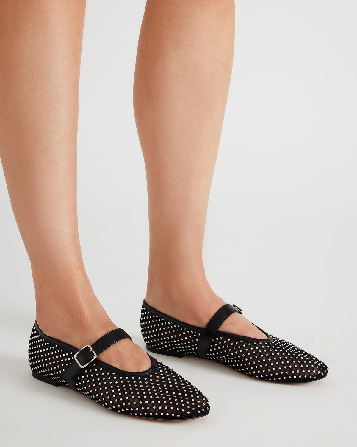 DREAMING Black Mesh Rhinestone Mary Jane | Women's Flats | Steve Madden Everyday
