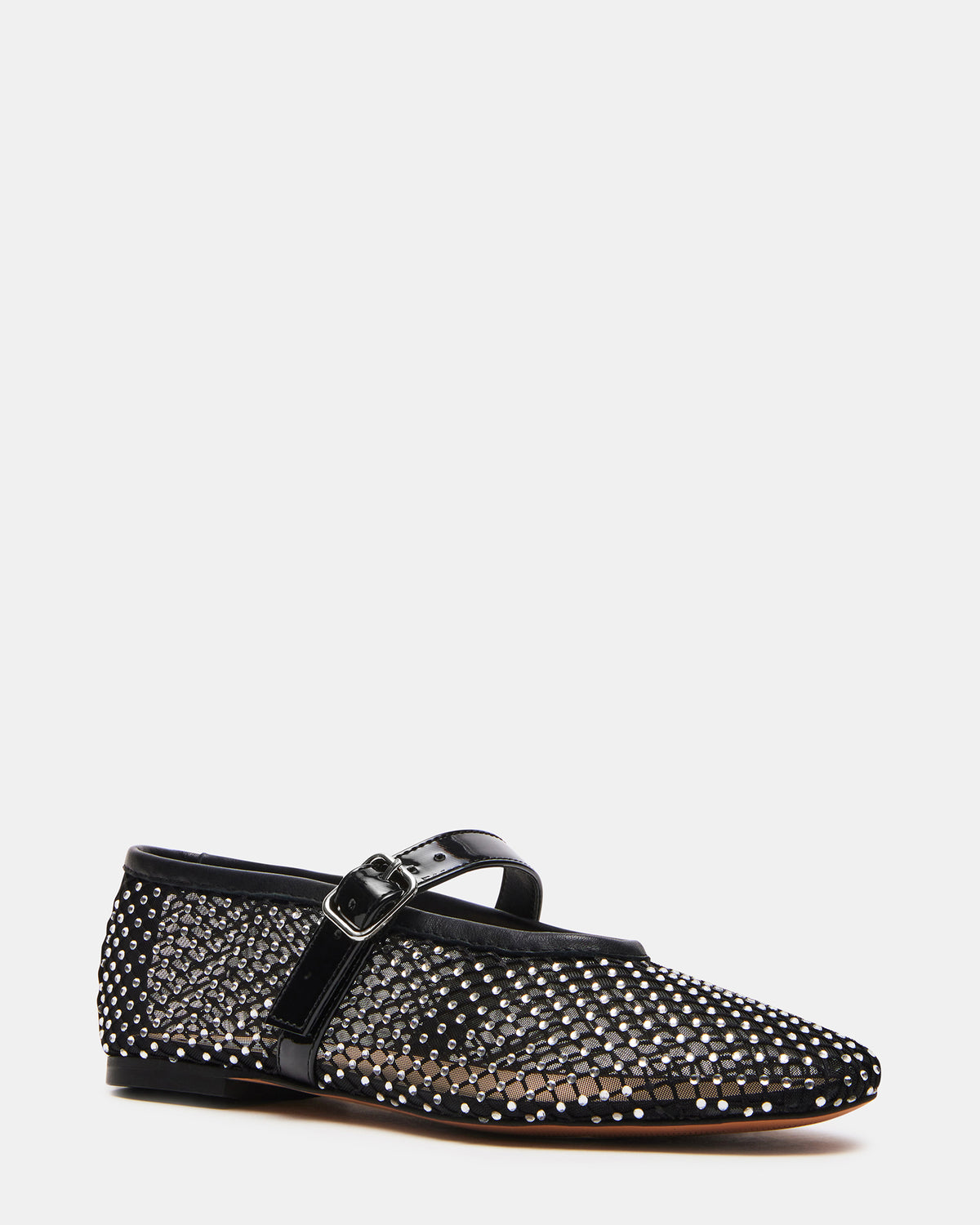DREAMING Black Mesh Rhinestone Mary Jane | Women's Flats | Steve Madden Everyday