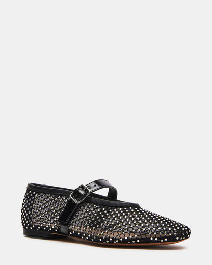 DREAMING Black Mesh Rhinestone Mary Jane | Women's Flats | Steve Madden Everyday
