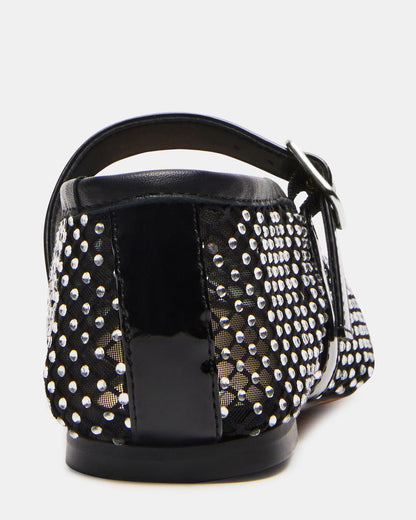 DREAMING Black Mesh Rhinestone Mary Jane | Women's Flats | Steve Madden Everyday