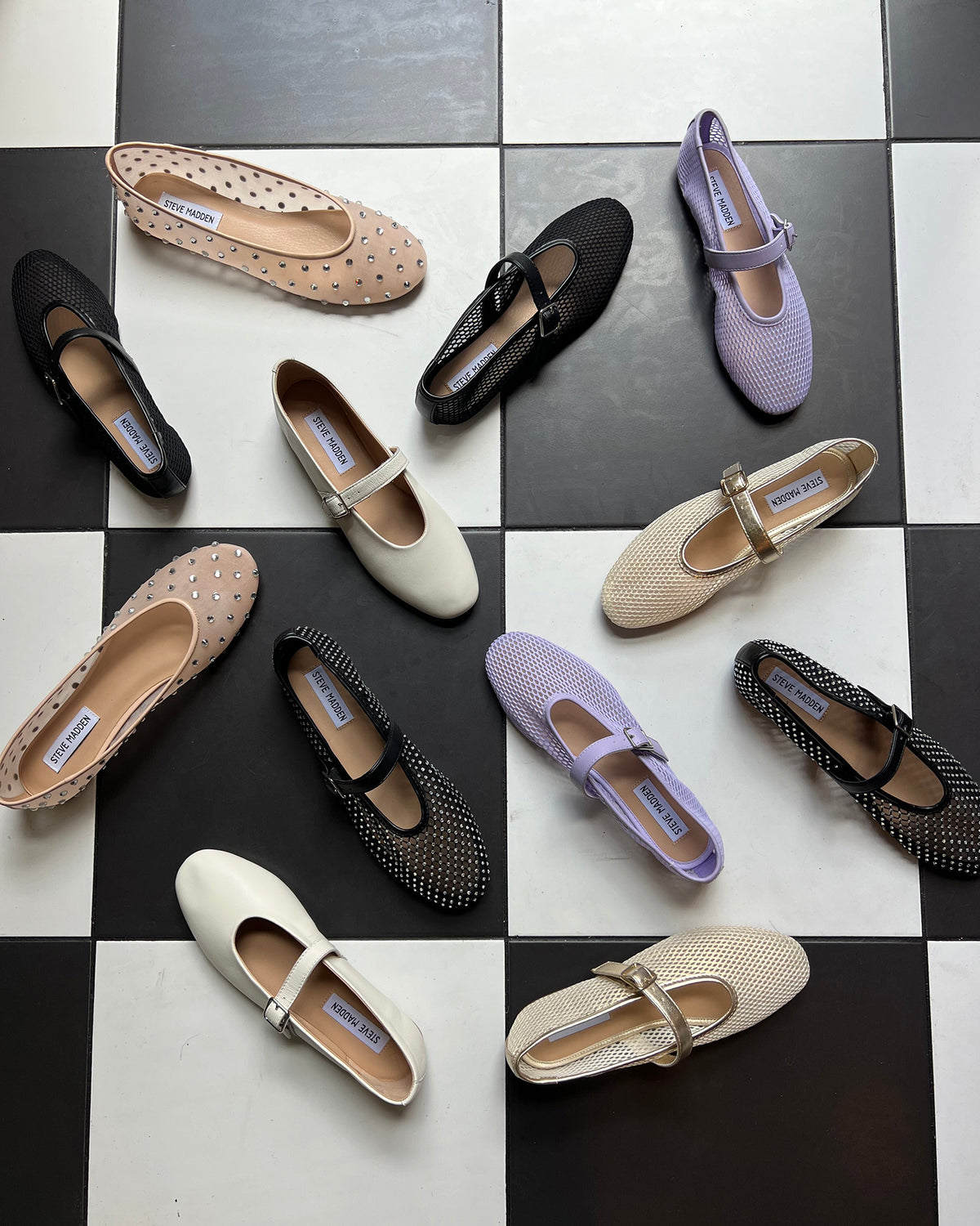 DREAMING Black Mesh Rhinestone Mary Jane | Women's Flats | Steve Madden Everyday