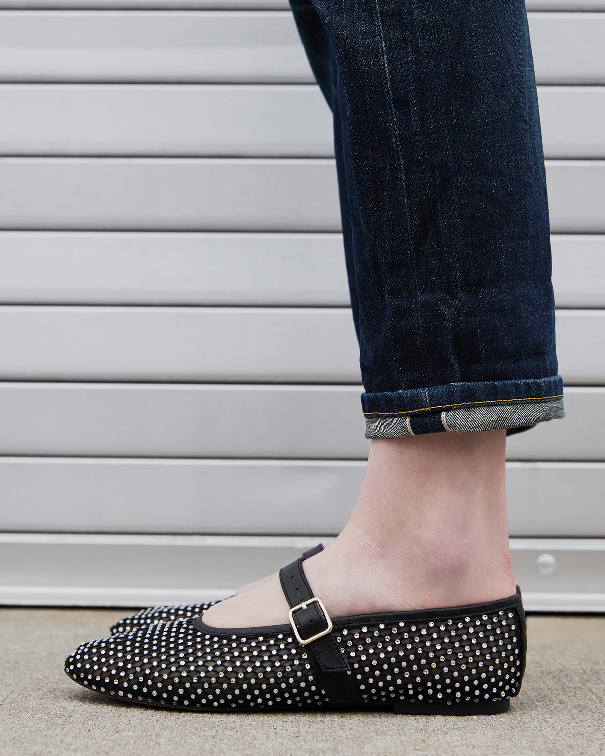 DREAMING Black Mesh Rhinestone Mary Jane | Women's Flats | Steve Madden Everyday