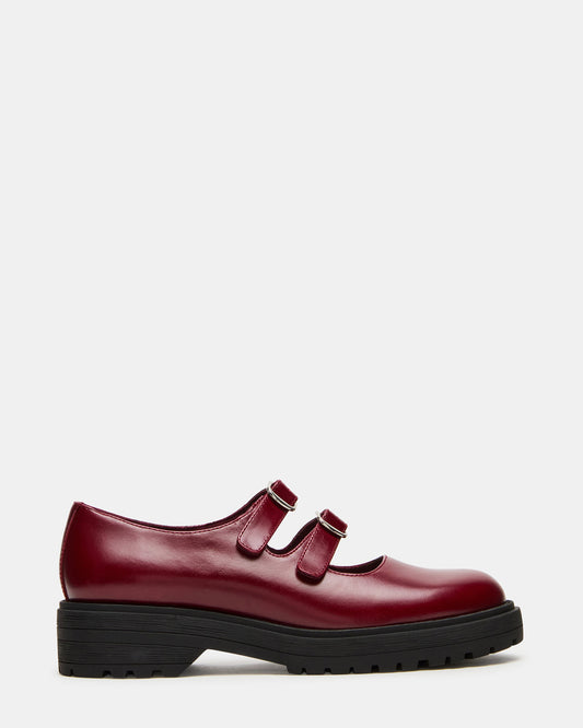 ALBA Burgundy Leather Platform Lug Mary Jane Women's Loafer | Steve Madden Classic